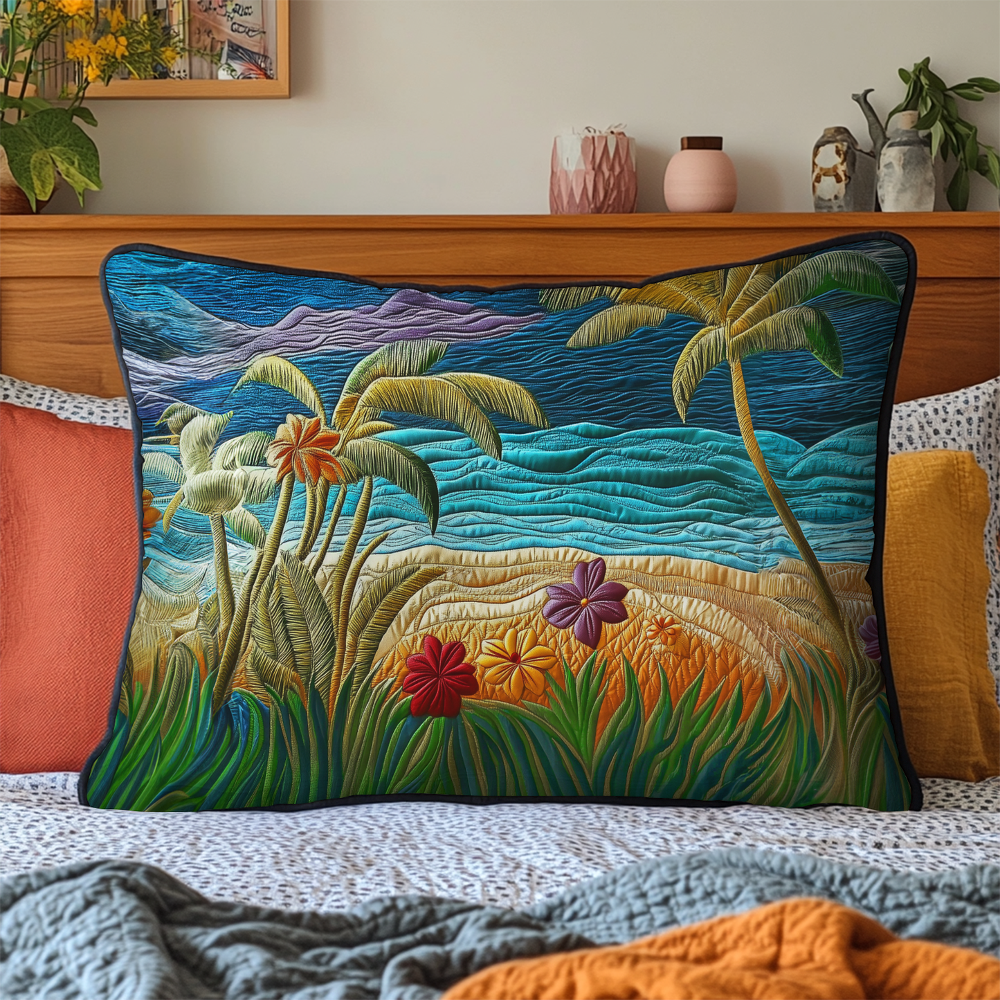 Palm Haven Quilted Bedding Pillow Case NCU0DK6357