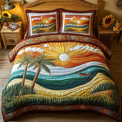 Palm Horizon 3-Piece Quilted Bedding Set NCU0VL1746