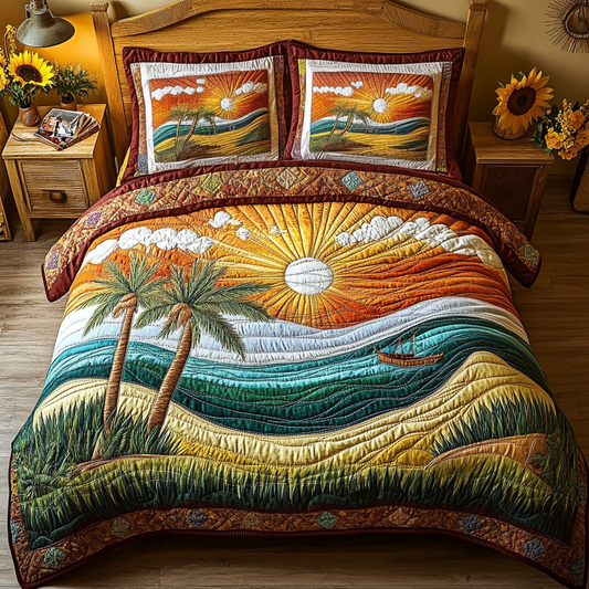Palm Horizon 3-Piece Quilted Bedding Set NCU0VL1746