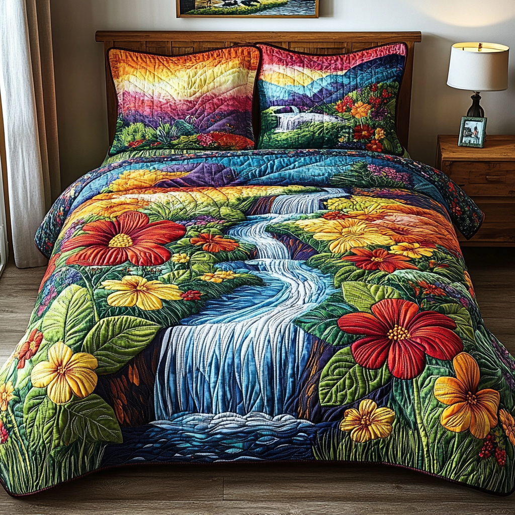 Palm Horizon 3-Piece Quilted Bedding Set NCU0VL2433
