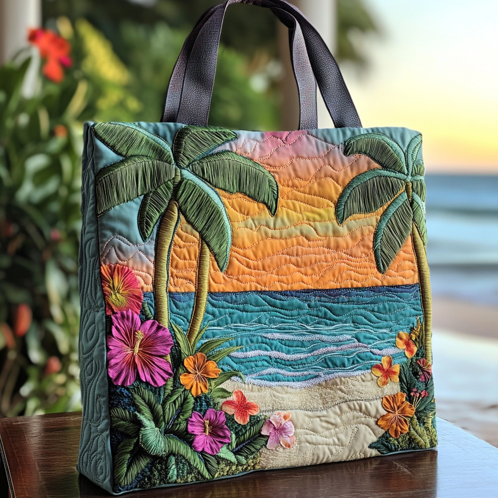 Palm Horizon Quilted Tote Bag NCU0VL2745