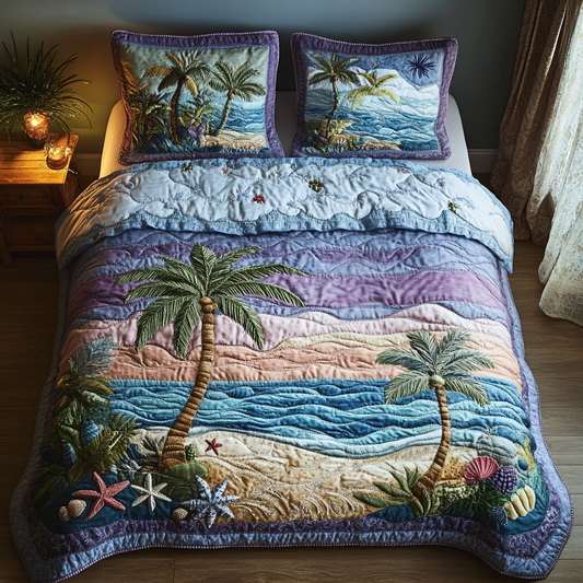 Palm Night 3-Piece Quilted Bedding Set NCU0DV4445