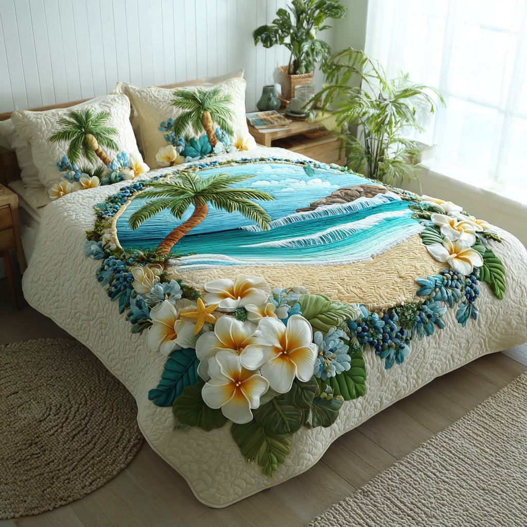 Palm Oasis 3-Piece Quilted Bedding Set NCU0VL3477