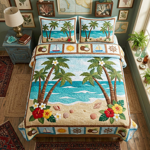 Palm Paradise Cove 3-Piece Quilted Bedding Set NCU0HH2021