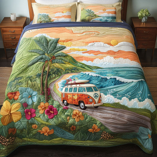 Palm Pathway Adventure 3-Piece Quilted Bedding Set NCU0PT6010
