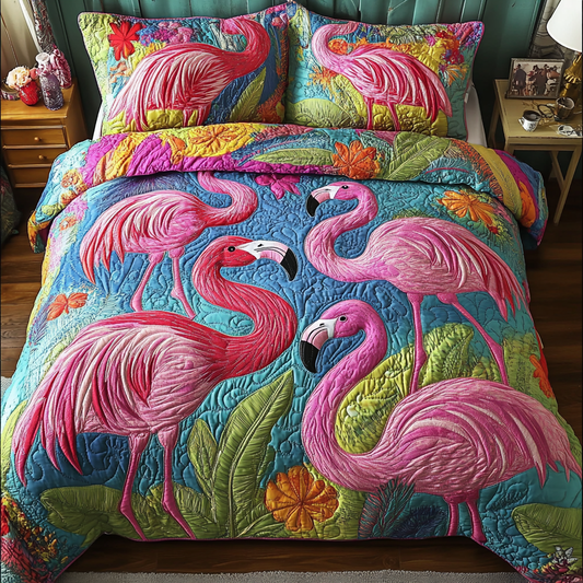 Palm Romance 3-Piece Quilted Bedding Set NCU0VH5602