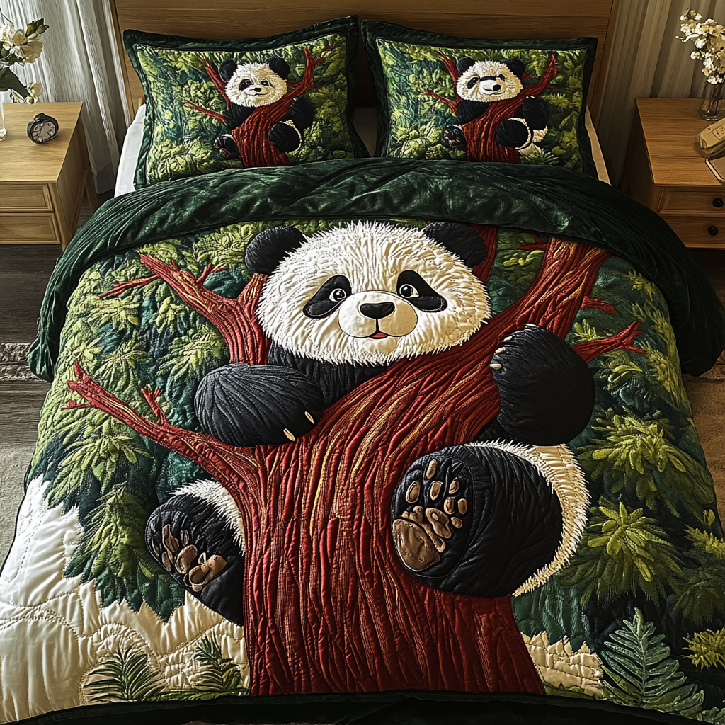 Panda Haven 3-Piece Quilted Bedding Set NCU0VH1966