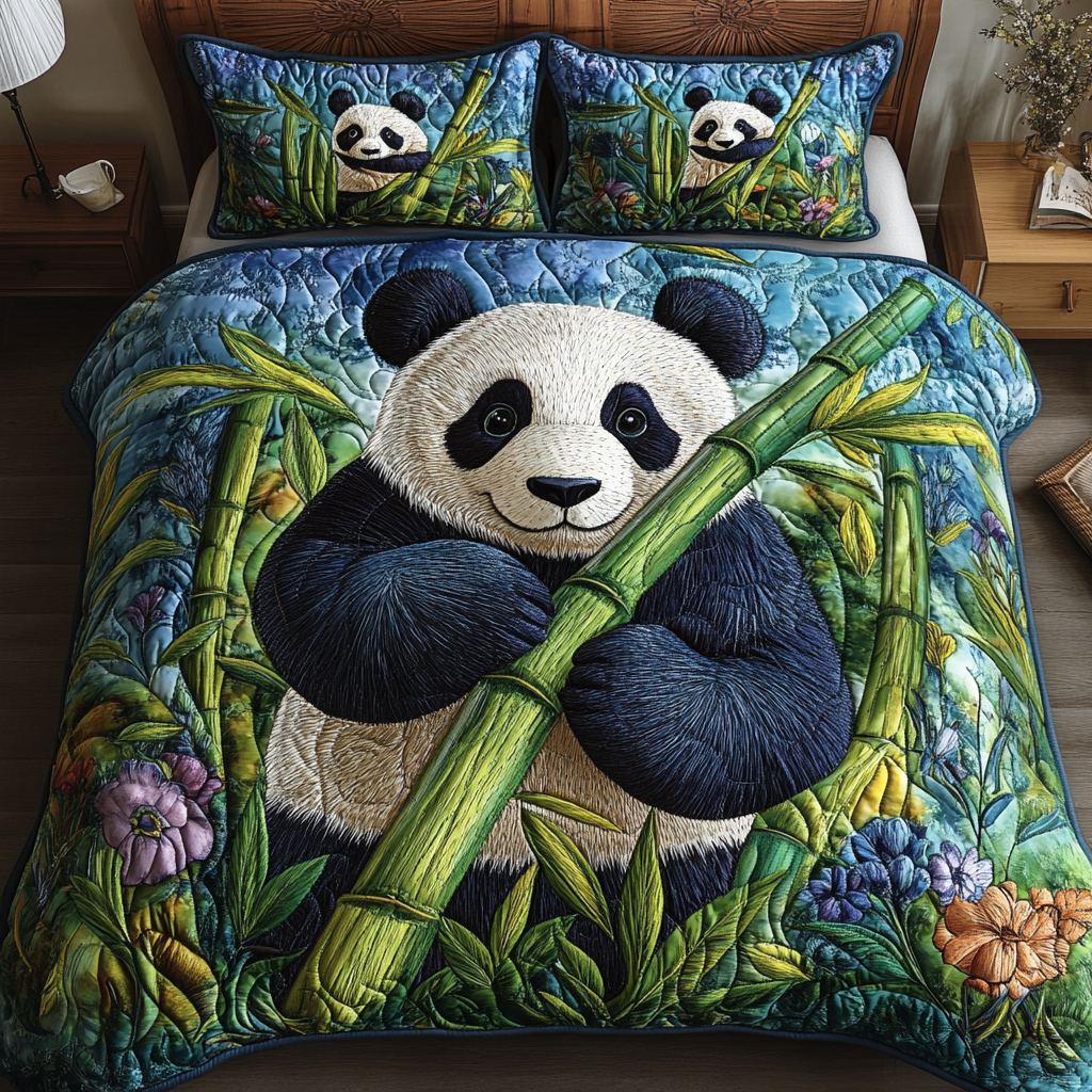 Panda Paradise 3-Piece Quilted Bedding Set NCU0VH1968