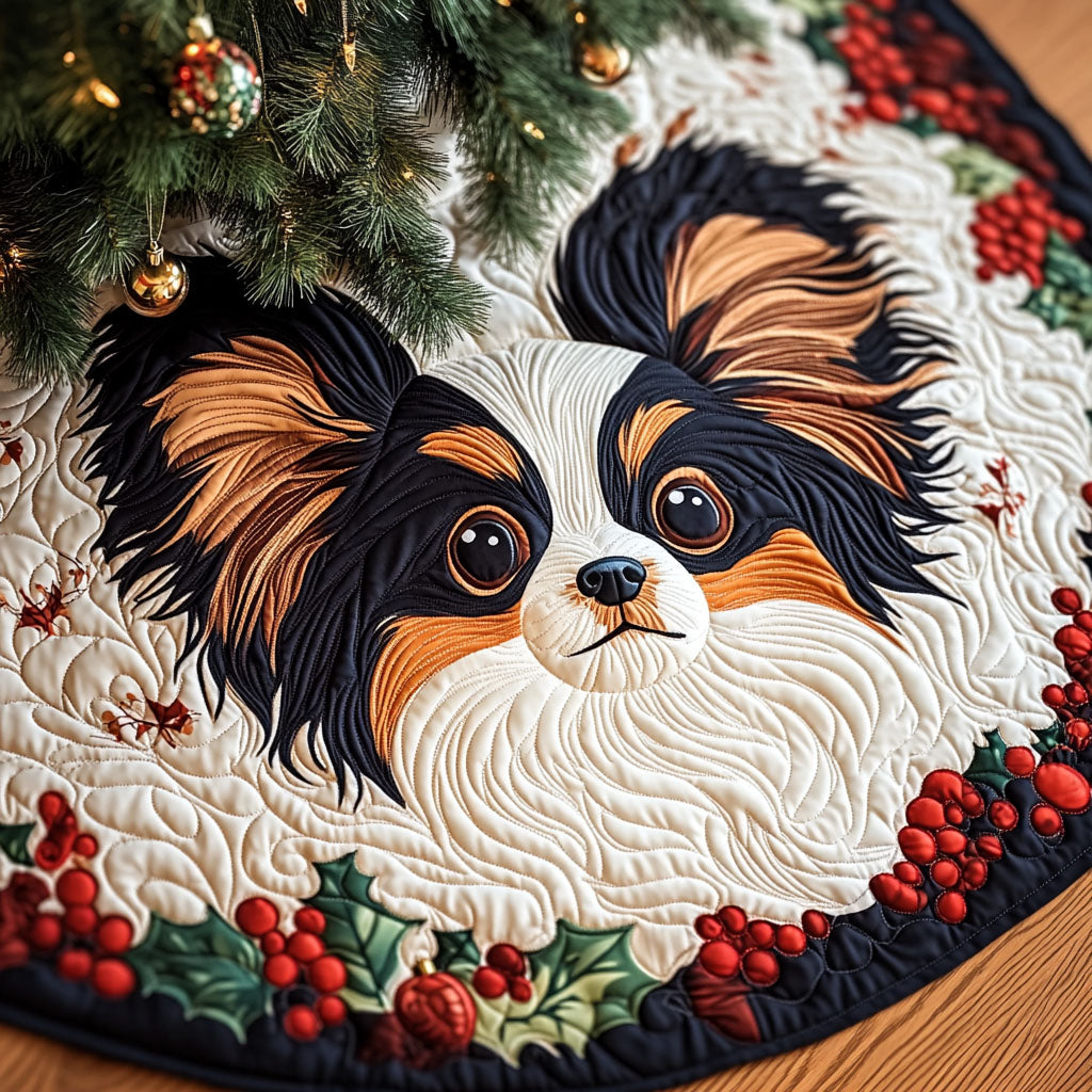 Papillon Among Blossoms Quilted Christmas Tree Skirt NCU0PT1778 Vantique