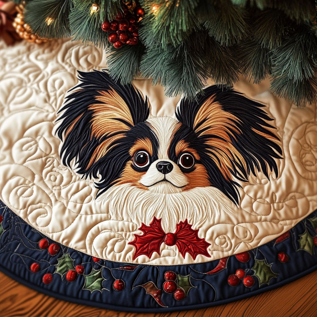 Papillon Charm Quilted Christmas Tree Skirt NCU0PT1779 Vantique