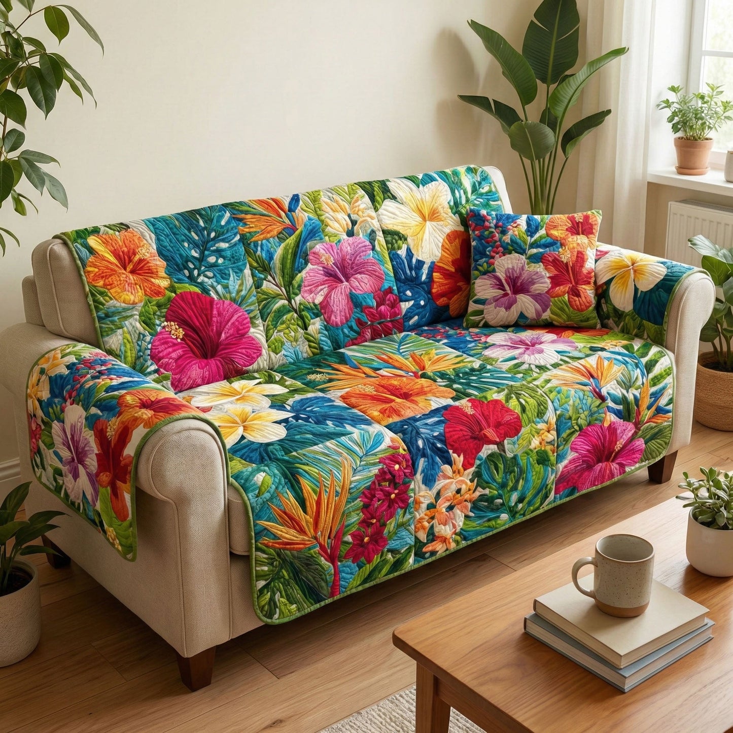 Paradise Floral Quilted Sofa Cover NCU0NT12338