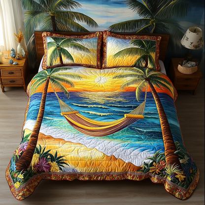 Paradise Sunrise 3-Piece Quilted Bedding Set NCU0VL2564