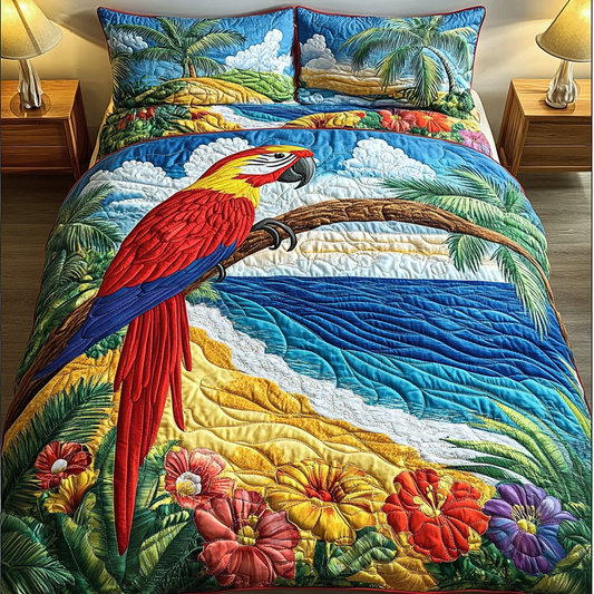 Parrot Paradise 3-Piece Quilted Bedding Set NCU0DK7745