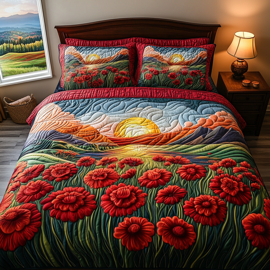 Passionate Red 3-Piece Quilted Bedding Set NCU0DV5025