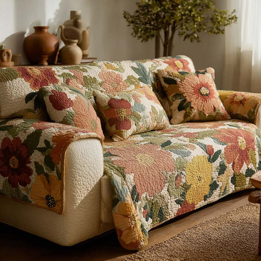 Pastel Daisy Quilted Sofa Cover NCU0HH1837