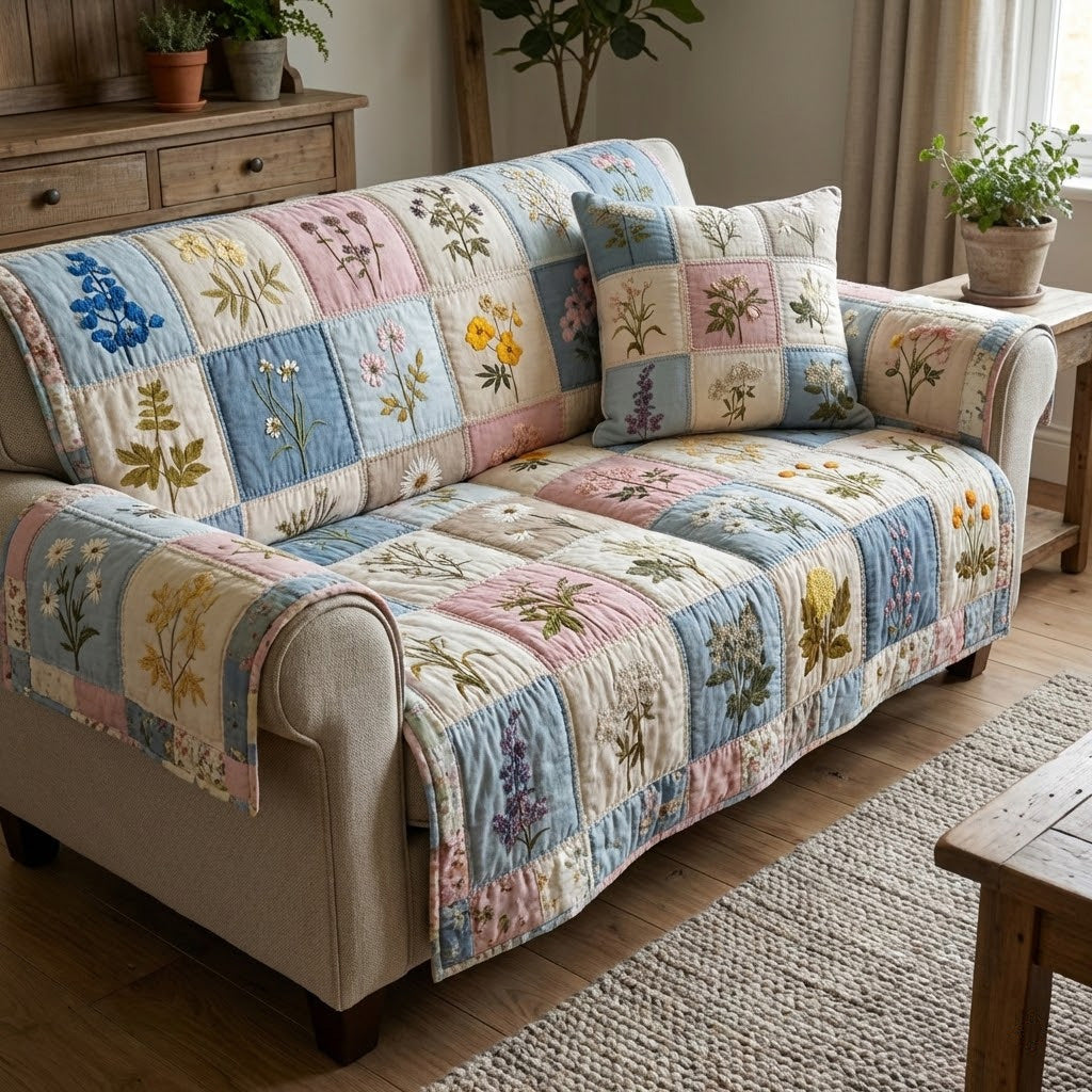 Pastel Botanica Quilted Sofa Cover NCU0VL3346