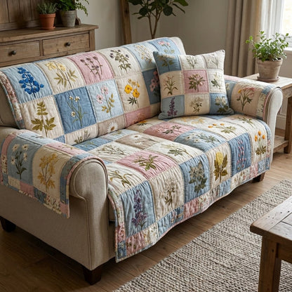 Pastel Botanica Quilted Sofa Cover NCU0VL3346