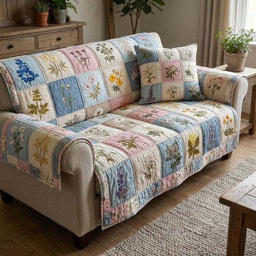 Pastel Botanica Quilted Sofa Cover NCU0VL3346
