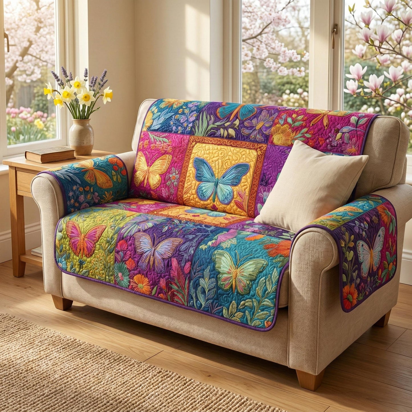 Pastel Butterflies Quilted Sofa Cover NCU0TD2535