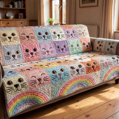 Pastel Cat Rainbow Quilted Sofa Cover NCU0HH1951