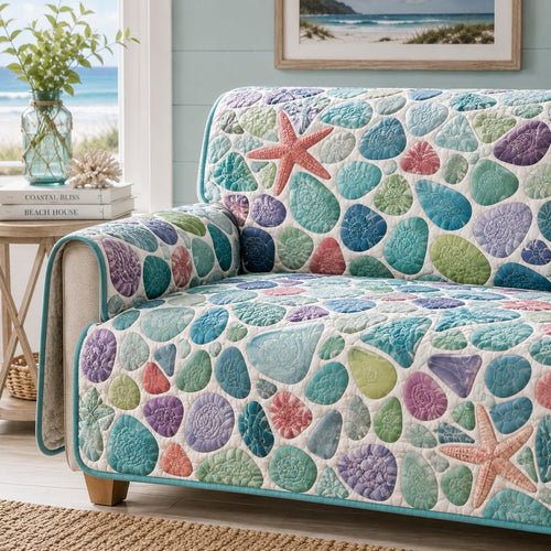 Pastel Conch Shore Quilted Sofa Cover NCU0VL3973