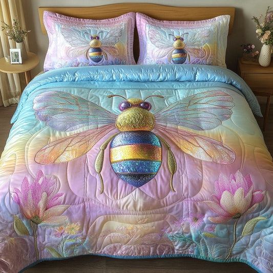 Pastel Dream Bee 3-Piece Quilted Bedding Set NCU0NT5031