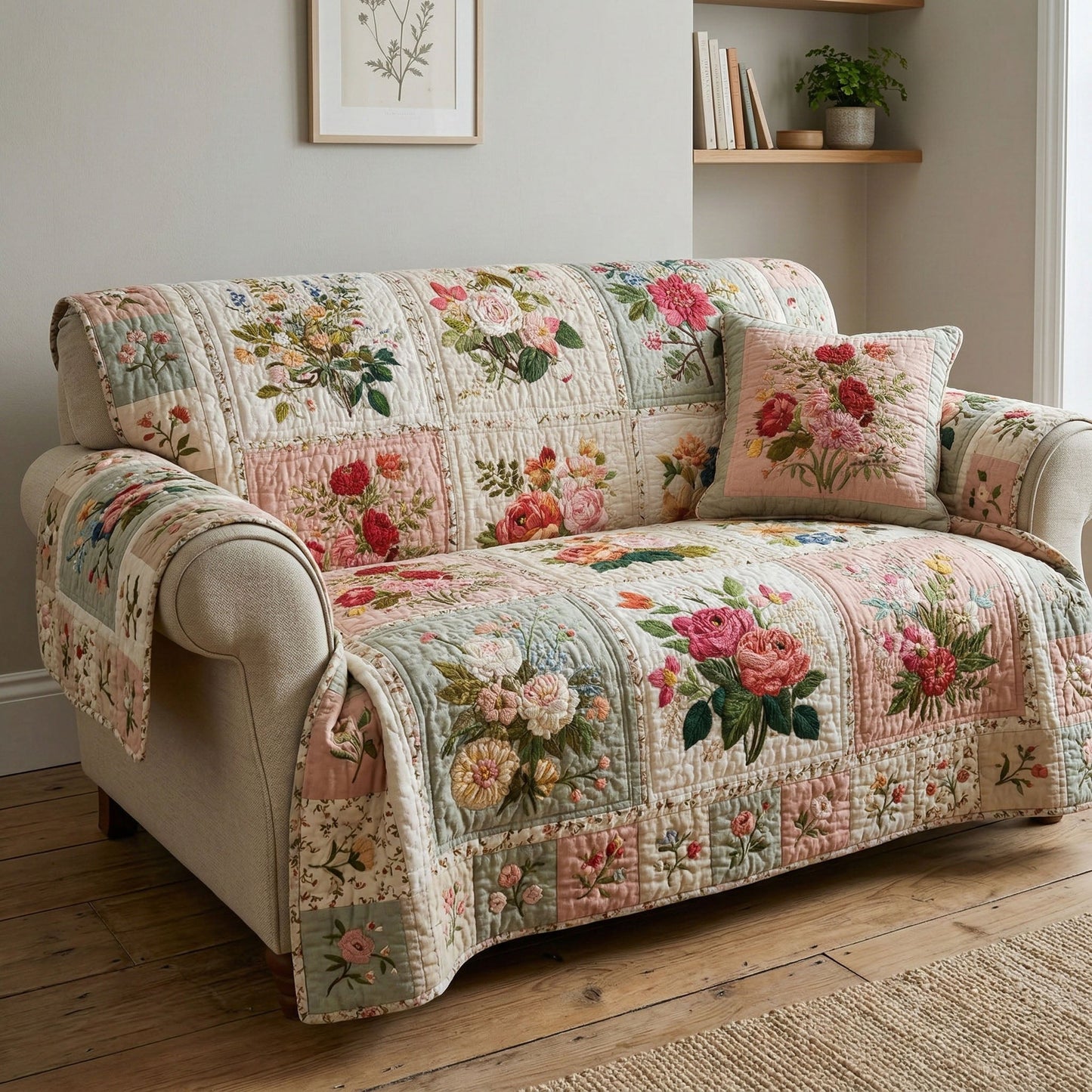 Pastel Garden Keepsake Quilted Sofa Cover NCU0NT12398
