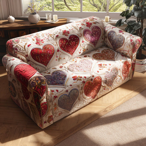 Pastel Hearts Quilted Sofa Cover NCU0PT10830