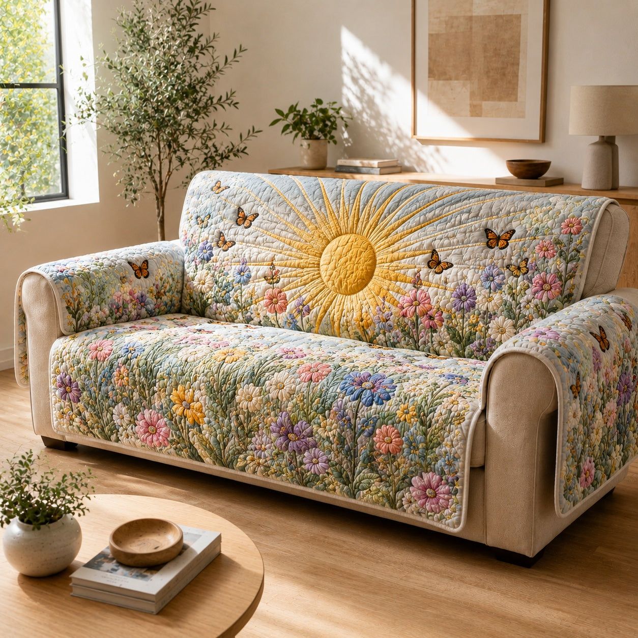Pastel Monarch Wake Quilted Sofa Cover NCU0VL3881