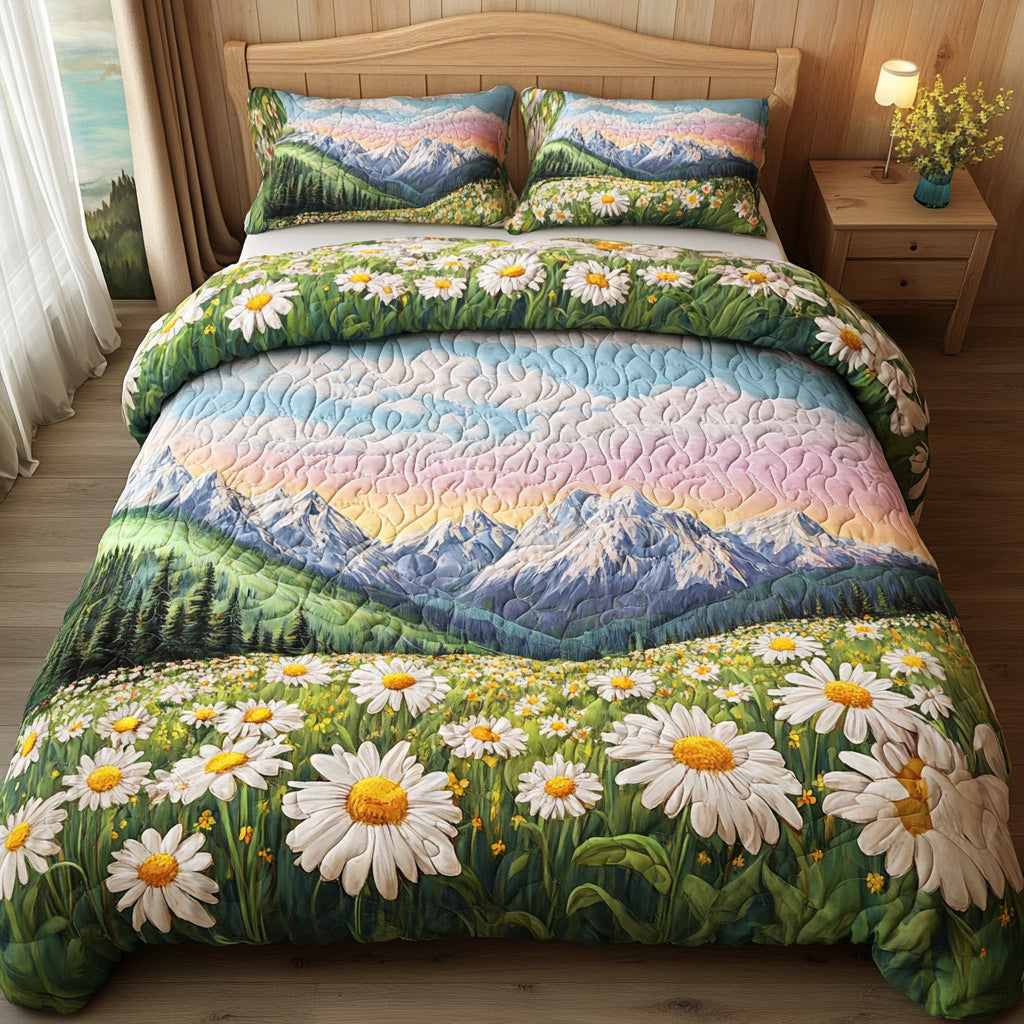 Pastel Mountain Daisies 3-Piece Quilted Bedding Set NCU0VL3043