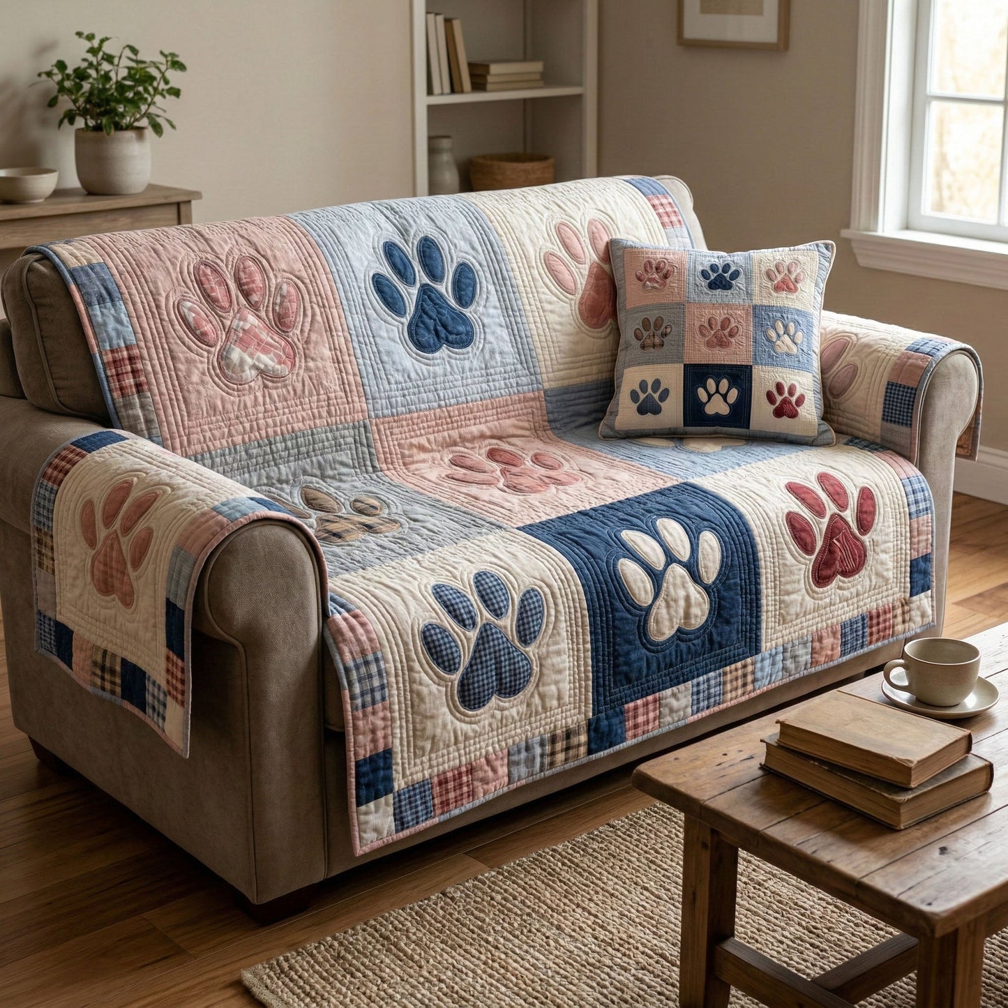 Pastel Paw Quilted Sofa Cover NCU0NT12421