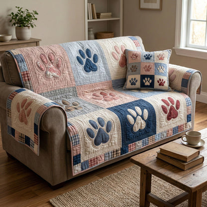 Pastel Paw Quilted Sofa Cover NCU0NT12421