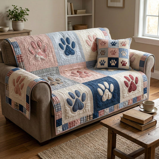 Pastel Paw Quilted Sofa Cover NCU0NT12421