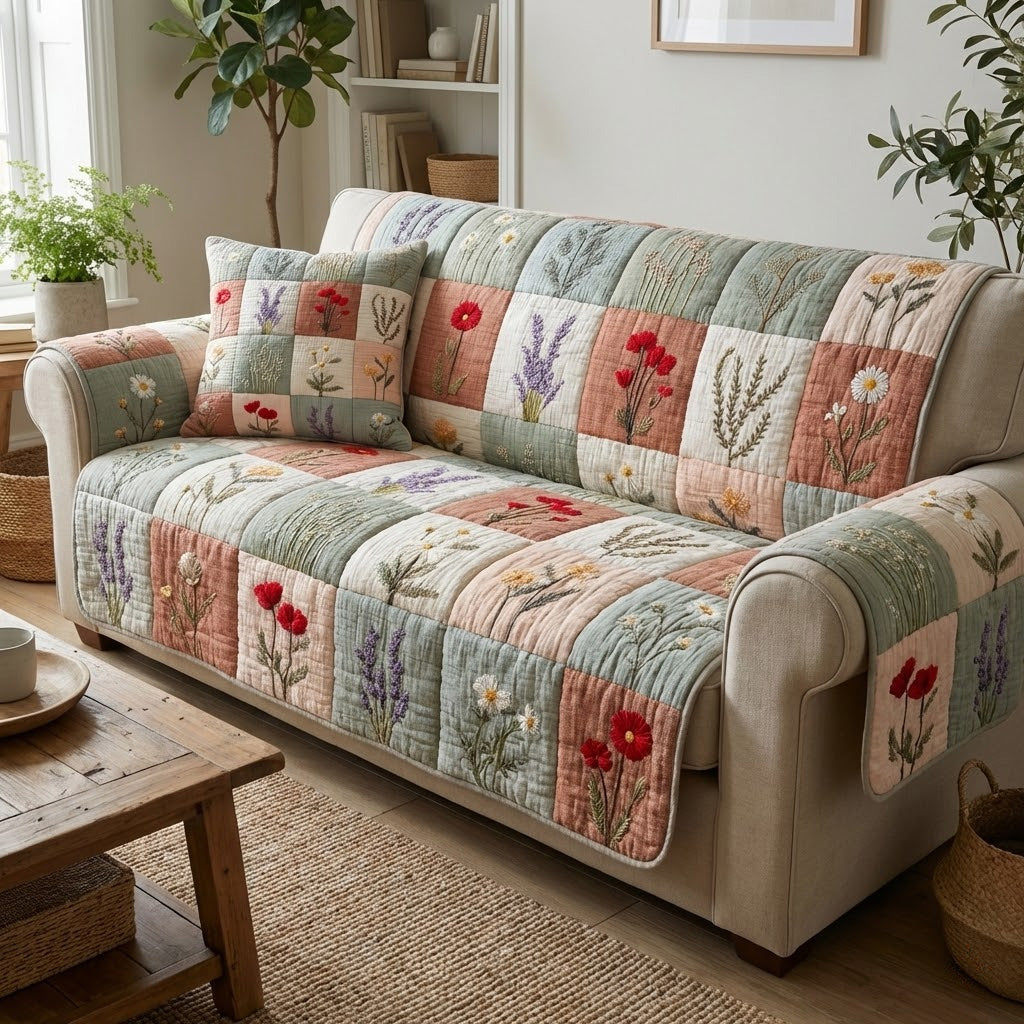 Pastel Petals Quilted Sofa Cover NCU0VL3342