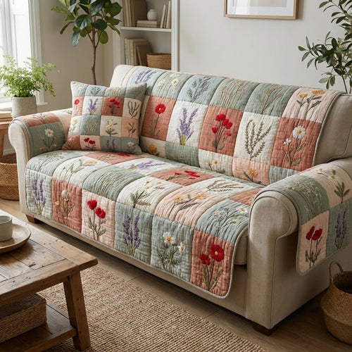 Pastel Petals Quilted Sofa Cover NCU0VL3342