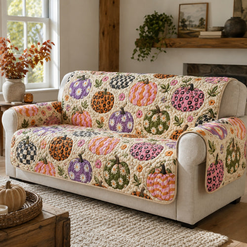 Pastel Pumpkins Quilted Sofa Cover NCU0VL3791