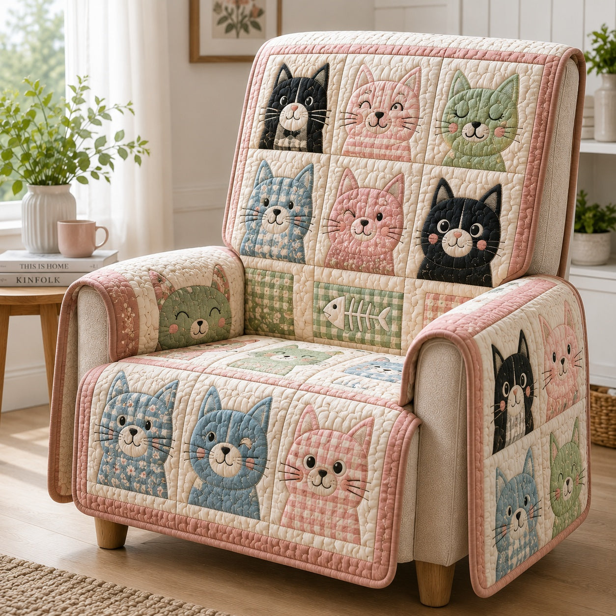 Pastel Purr Symphony Quilted Sofa Cover NCU0VL3953