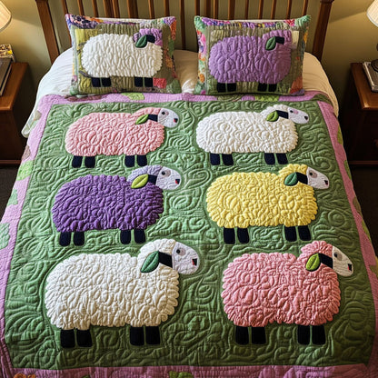Pastel Sheep Farm 3-Piece Quilted Bedding Set NCU0NT4325