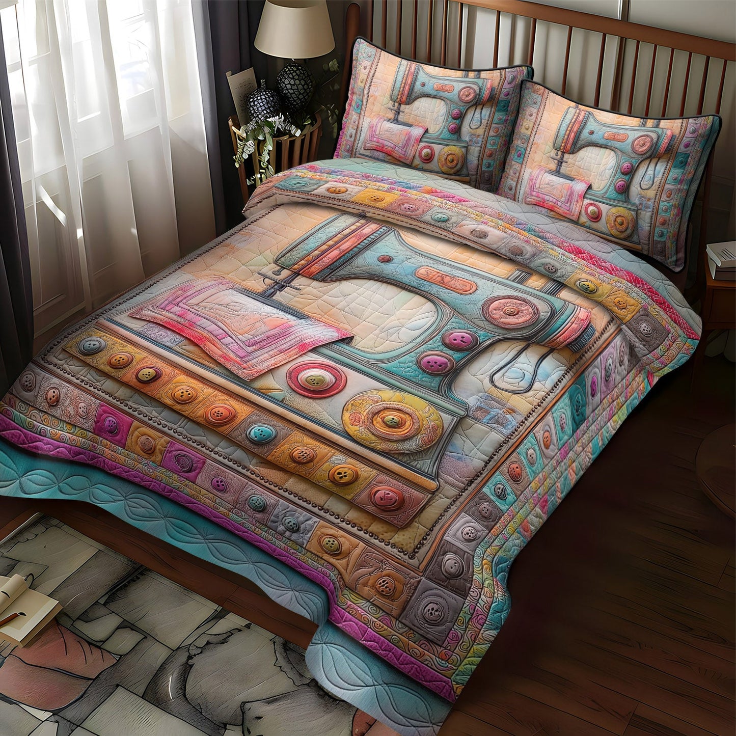 Pastel Stitches 3-Piece Quilted Bedding Set NCU0TL2147