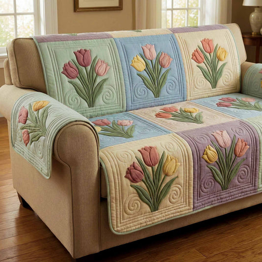 Pastel Tulips Quilted Sofa Cover NCU0XD2441