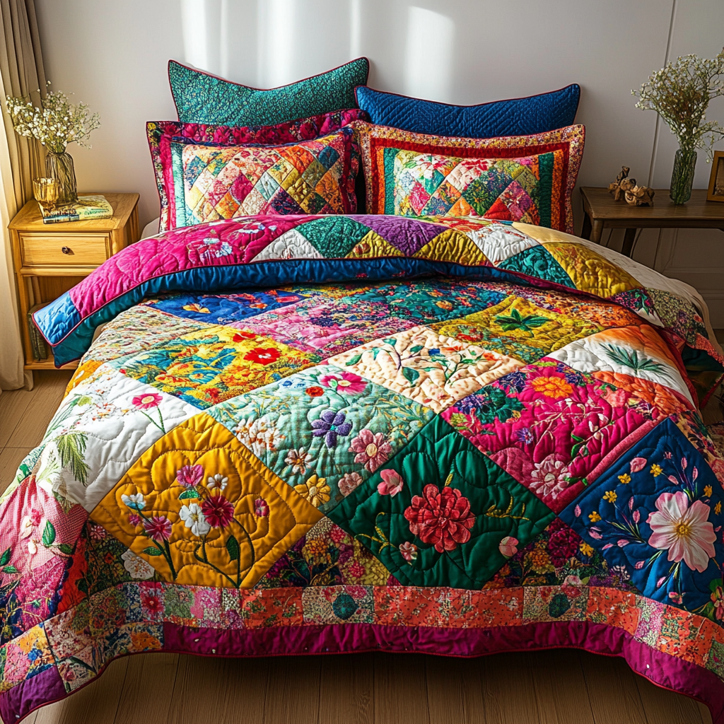 Patch Bloom 3-Piece Quilted Bedding Set NCU0VL2496