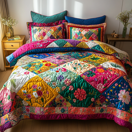 Patch Bloom 3-Piece Quilted Bedding Set NCU0VL2496