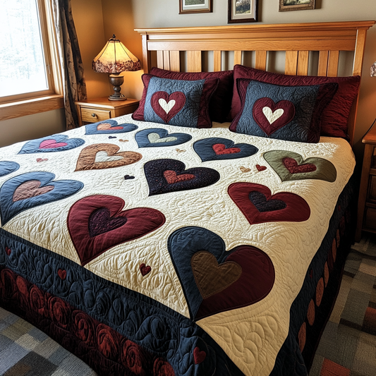 Patch of Hearts 3-Piece Quilted Bedding Set NCU0TH1934