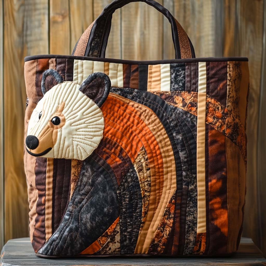 Patchwork Bear Trail Quilted Tote Bag NCU0XD1170