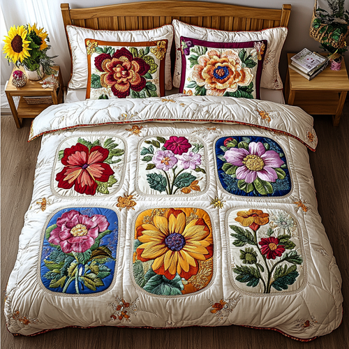 Patchwork Blooms 3-Piece Quilted Bedding Set NCU0VL1468