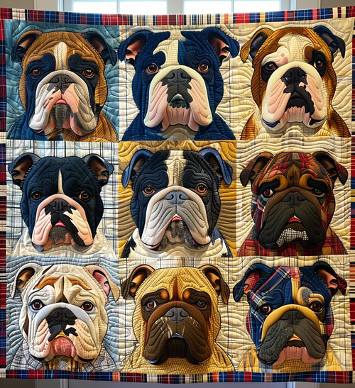 Patchwork Bulldog Quilted Blanket NCU0DV1684