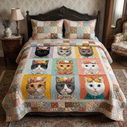 Patchwork Cat Garden 3-Piece Quilted Bedding Set NCU0NT12463