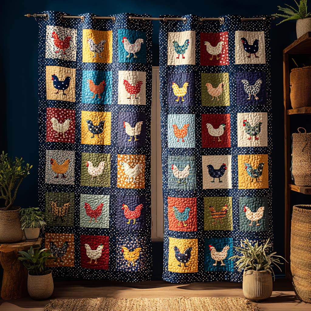 Patchwork Chicken Grid Quilted Curtains NCU0XD2103