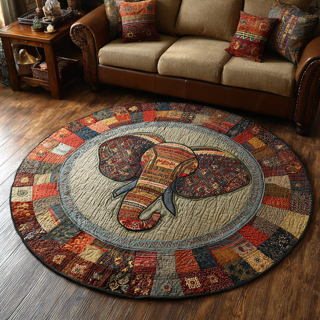 Patchwork Elephant Quilted Round Mat NCU0DV6686