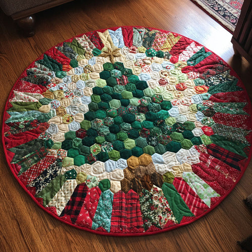 Patchwork Evergreen Quilted Round Mat NCU0TV302